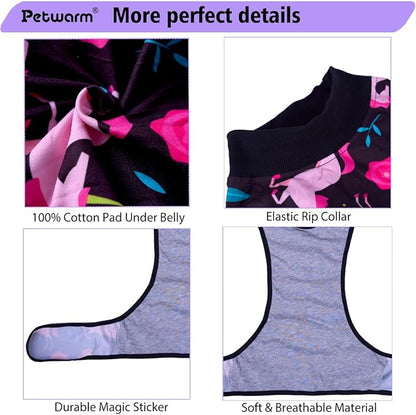 PetWarm Dog Surgical Recovery Suit, Recovery Suit for Dogs, Onesie for Dogs, Spay and Neuter, Weaning, Prevents Licking Cotton Protect Dog Abdominal, Unicorn Pattern, Black, S