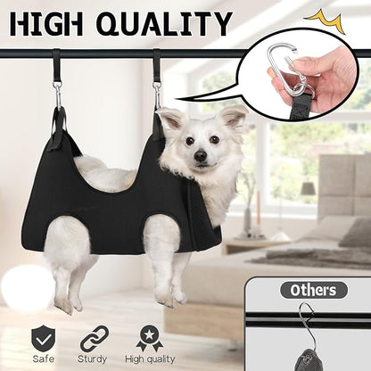 Supet Dog Grooming Hammock Harness for Dogs Cats, Relaxation Pet Nail Clipper Hammock, Restraint Dog & Medium Animal Leashes Sling for Groomingk for Nail Trimming (Black, M)