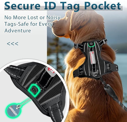 BARKBAY Dog Harness No Pull with ID Tag Pocket - Heavy Duty, Reflective, Easy Control for Large Dogs(Black,M)