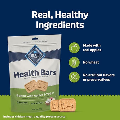 Blue Buffalo Health Bars Crunchy Dog Biscuits, Oven-Baked with Natural Ingredients, Apples & Yogurt, 16-oz Bag