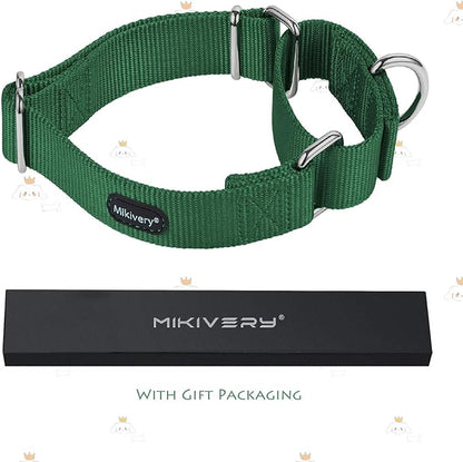 Mikivery Martingale Dog Collar Nylon Adjustable and Safety Training Colourful Comfortable Metal Buckle Pet Collars for Small Medium and Large Dogs(Dark Green,M)