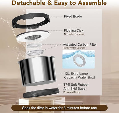 UPSKY Dog Water Bowl No Spill 12L Stainless Steel, 3.17 Gallon Large Capacity Spill-Proof Dog Bowls, Non-Slip Slow Drinking Anti-Splash Bowl for Large Messy Drinkers, No Mess Indoor/Outdoor Use, Black
