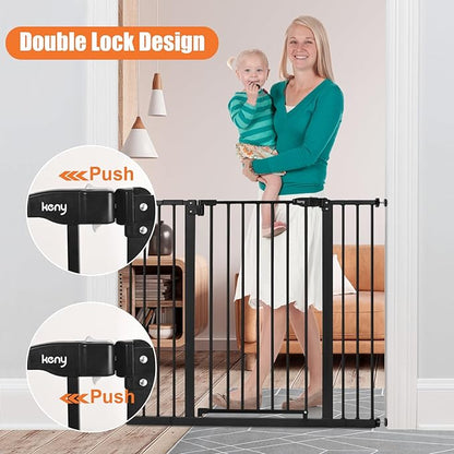 keny 36" Extra Tall Baby Gate for Stairs, 29"-42.5" Wide Auto Close Dog Gate, Pressure Mounted Easy Walk Through Pet Gate for Doorways, Durable Safety Stair Gate, Black
