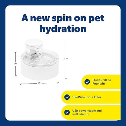 PetSafe Outlast Cat Fountain - Pumpless Water Fountain - HydroSpin Continuous Water Flow - Dual Ion-X Filtration - Dishwasher Safe - Smart Sensor Fountain - 90 oz