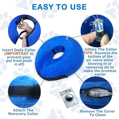 Soft Dog Cone Collar Inflatable (S Size), Soft Blow-up Protective Recovery Dog Collar, Cat Donut Cone, Comfy E-Collar After Surgery for Small Dogs/Cats to Prevent Biting Scratching, Blue