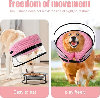 2-in-1 Soft Inflatable Dog Cone Collar Alternative with Enhanced Anti-Licking Guard Shield, Dog Collar After Surgery, Adjustable Recovery Cones for Large Medium Small Dogs and Cats (Pink,M)