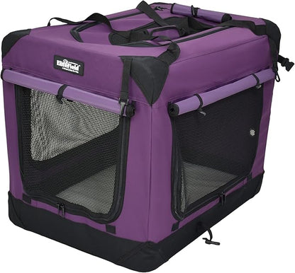 EliteField 4-Door Folding Soft Dog Crate with Curtains, Carrying Bag and Fleece Bed (2 Year Warranty), Indoor & Outdoor Pet Home (30" L x 21" W x 24" H, Purple+4 Door Curtains)