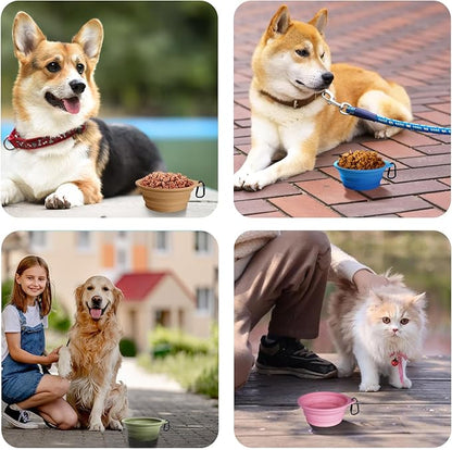 PetBonus 2-Pack Silicone Collapsible Dog Bowls, BPA Free Dishwasher Safe, Portable Foldable Expandable Travel Bowl, Food Water Feeding Cup Dish for Dogs Cats with 2 Carabiners (Black, Black)