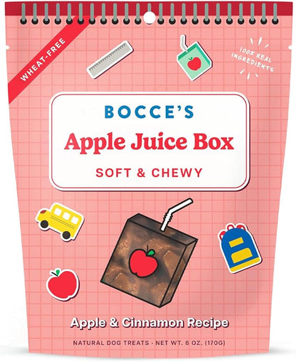 Bocce's Bakery Apple Juice Box Treats for Dogs, Wheat-Free Everyday Dog Treats, Made with Real Ingredients, Baked in The USA, Natural Soft & Chewy Cookies, 6 oz