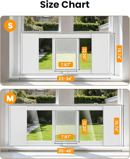 Upgraded Pet Cat Door for Window, Adjustable Width of 23"-34" Window Cat Door Insert, Quick Installation Pet Doors for Cats Small Dog with Aluminum Frame, Tight Seal, Safety & Weatherproof, HD Glass