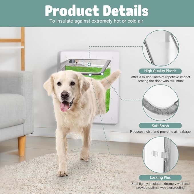 Dog Door, Weatherproof Pet Doors for Petite to Average Sized Dogs, Cats or Other Pets, Upgraded and Thickened, 8" × 11" Opening Flap Size, Easy Installation