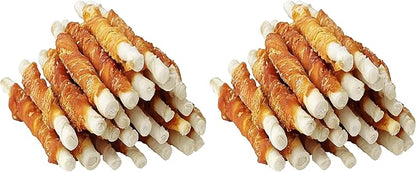 MON2SUN Dog Treats, 5 Inch Rawhide Twist Chicken Hide Sticks, Suitable for Puppy and Small Dogs, 5 Inch (Chicken, Pack of 50)