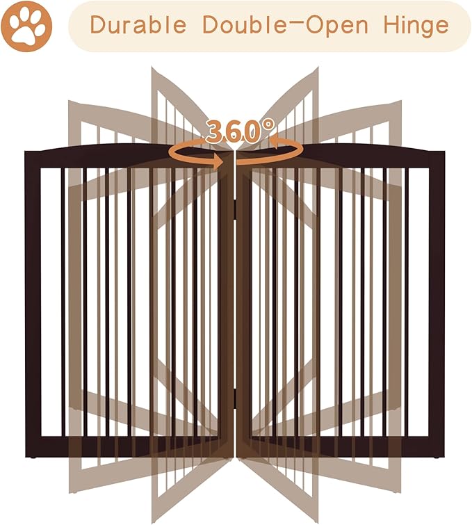 PUPETPO Freestanding Pet Gate for Dogs, Foldable Wooden Dog Gate for House Indoor, Tall Pet Fence for Stair, Doorway,Hall, Support Feet Included, 3 Panels 32",Brown