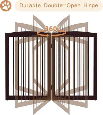 PUPETPO Freestanding Pet Gate for Dogs, Indoor Wooden Foldable Dog Gate for House, Doorway, Stair, 80 Inch Wide, 4 Panels 32",Brown
