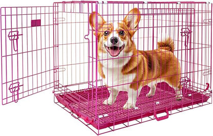 HOMEY PET 36 Inch Dog Crate, Cute Pink Dog Cage Collapsible Medium Dog Kennel Indoor, Nano-Coated Metal Wire Dog Crate with Removable Floor Grid Tray, Double Doors Dual Locks, Portable Handle