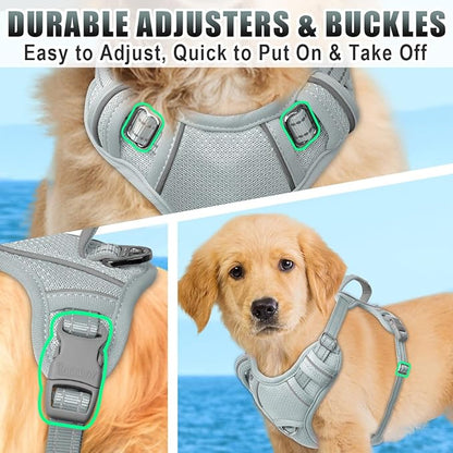 BARKBAY No Pull Dog Harness Large Reflective Dog Harness with Front Clip and Easy Control Handle for Walking Training Running with ID tag Pocket(Grey,XS)