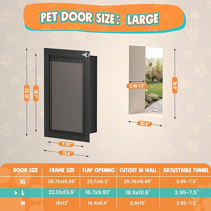 3-Flap Dog Door for Wall, All Aluminum Large Doggy Door for Wall, Heavy Duty Pet Door with Dual Locks, Extreme Weather Doggie Door for Interior Exterior Wall, Pets Up to 110LB