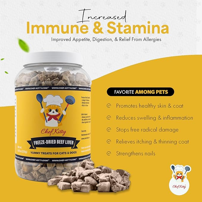 Freeze Dried Beef Liver Dog Treats | Healthy Kitten Treats, Single Ingredient, Raw | High Protein Cat & Dog Food Toppers, Grain-Free | Inspected & Tested in USA | 3.9 oz