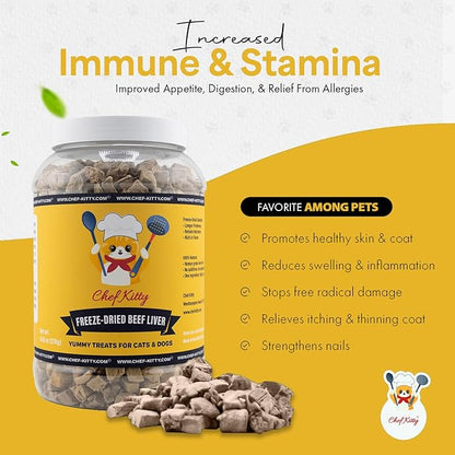 Freeze Dried Beef Liver Dog Treats | Healthy Kitten Treats, Single Ingredient, Raw | High Protein Cat & Dog Food Toppers, Grain-Free | Inspected & Tested in USA | 3.9 oz