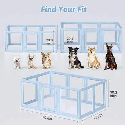 DIY Clear Acrylic Dog Playpen House,Quick Easy Assembly and Disassembly,Strong Floor Suction,Indoor and Outdoor Use,Easy Cleansing Puppy Fence (Sky Blue, 30.3" H, 10PCS)