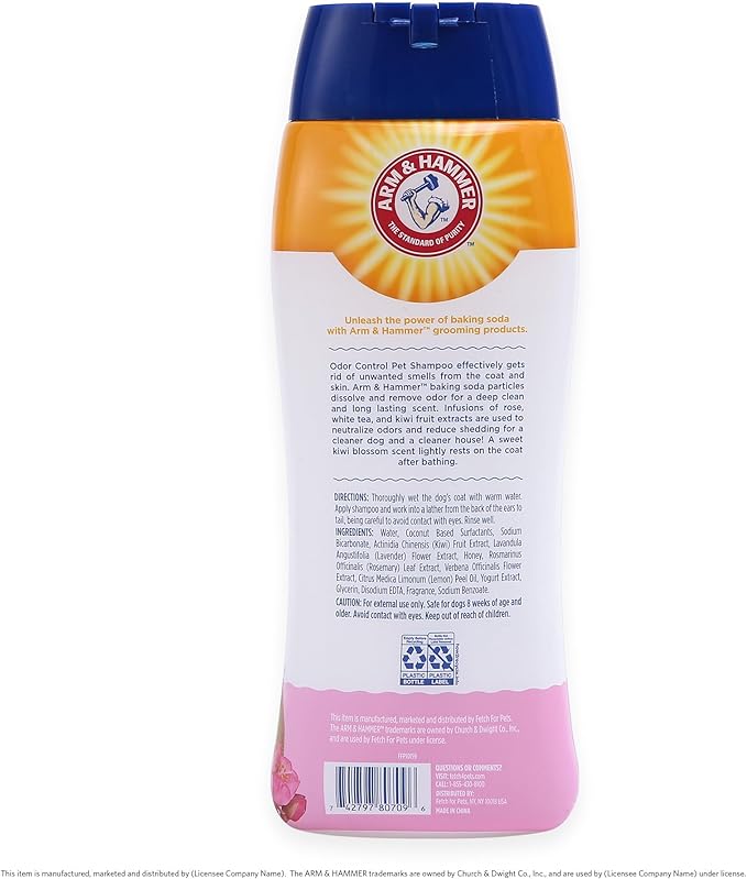 Arm & Hammer Deodorizing Dog Shampoo with Baking Soda for Odor Control, Tearless Moisturizing Formula for Sensitive Skin, Fresh Kiwi Blossom Scent, Safe for Dogs and Puppies, 20 Fl Oz