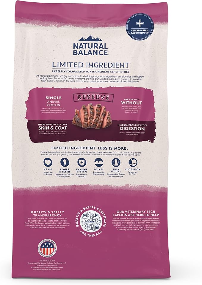 Natural Balance Limited Ingredient Adult Grain-Free Dry Dog Food, Reserve Sweet Potato & Venison Recipe, 12 Pound (Pack of 1)