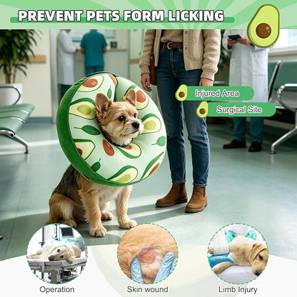 KOOLTAIL Inflatable Dog Cone Collar, Soft Donut E Collar for Dogs After Surgery to Stop Licking Enhanced Alternative, Blow Up Pet Neck Pillow Recovery Adjustable Cone for Dog Cat，Avocado L