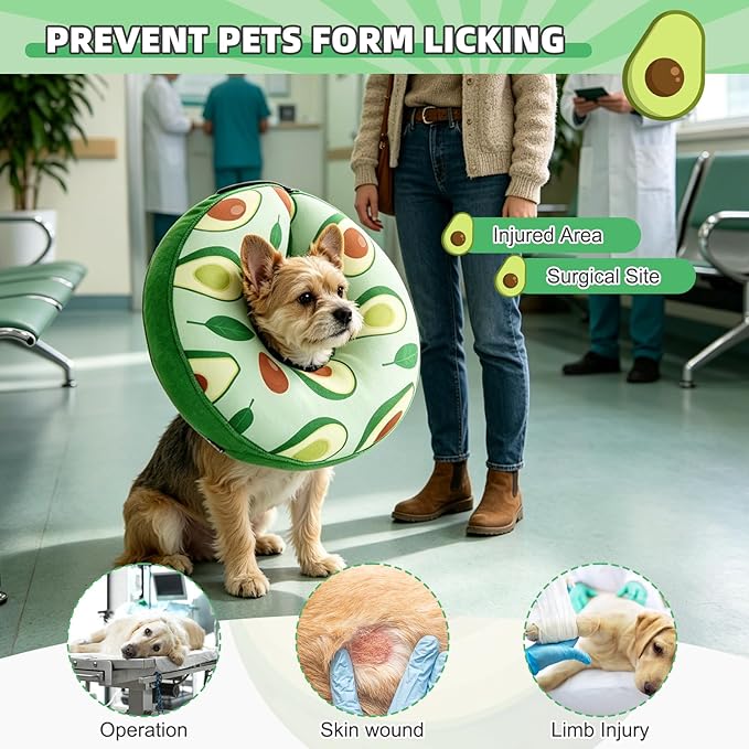 KOOLTAIL Inflatable Dog Cone Collar, Soft Donut E Collar for Dogs After Surgery to Stop Licking Enhanced Alternative, Blow Up Pet Neck Pillow Recovery Adjustable Cone for Dog Cat，Avocado M