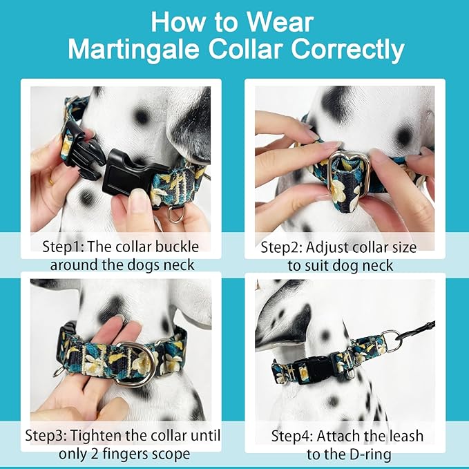 Martingale Collar for Dogs Floral Dog Collars for Small Medium Large Dogs with Buckle Adjustable Soft Nylon Dog Collar (Luxury Golden Flowers, Small)
