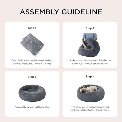 Bedsure Calming Dog Bed for Medium Dogs - Donut Washable Medium Pet Bed, 30 inches Anti-Slip Round Fluffy Plush Faux Fur Cat Bed, Fits up to 45 lbs Pets, Dark Grey