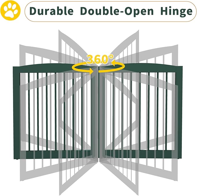 PUPETPO Freestanding Pet Gate for Dogs, Foldable Wooden Dog Gate for House, Extra Wide Indoor Pet Barrier for Stair, Doorway, Hall, Support Feet Included, 120 Inch Wide, 6 Panels 24",Green