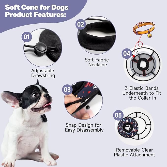 Paw Legend Soft Dog Cone Collar for Dogs After Surgery Pet Recovery Collar for Small Medium Short-Nosed Cats Lightweight Comfy Cone Alternative to Stop Licking, XL