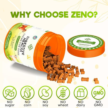 ZENO Probiotics for Dogs Chews - 150 pcs - Digestive & Gut Health Support - Probiotic Chews for Dogs with Enzymes & Natural Ingredients - Duck Flavor