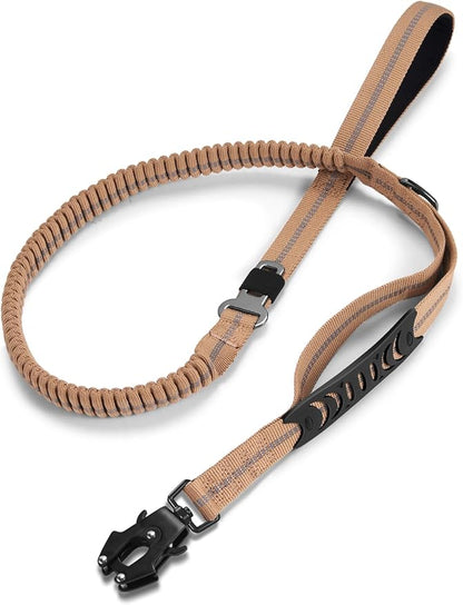 TINMARDA Dog Leashes for Medium Large Dogs Heavy Duty, 4-6FT Shock Absorbing No Pull Dog Leash with Advanced Easy Metal Clip, 2 Comfortable Padded Handles (Coyote Brown)
