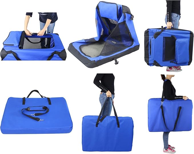 EliteField 3-Door Folding Soft Dog Crate with Carrying Bag and Fleece Bed (2 Year Warranty), Indoor & Outdoor Pet Home (30" L x 21" W x 24" H, Royal Blue)