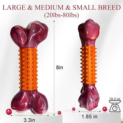 Apasiri 2-Pack Tough Dog Toys for Aggressive Chewers: Peanut Butter Flavored Long Lasting Dog Bones, Heavy Duty Nylon & Rubber Dog Chew Toys to Keep Them Busy, Medium & Large Breed, Orange
