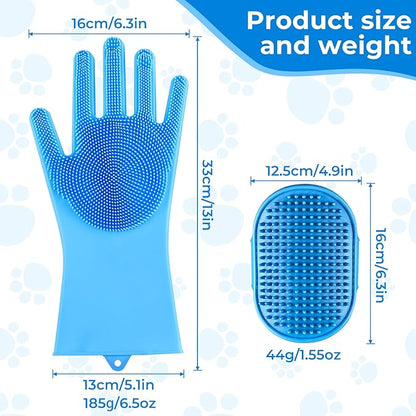 2PCS Dog Washing Gloves and Dog Bath Brush, high-Density Teeth Design pet Grooming Gloves, 2-in-1 Pet Grooming kit ，Suitable for Dogs and Cats to bathe, depilate, and Massage