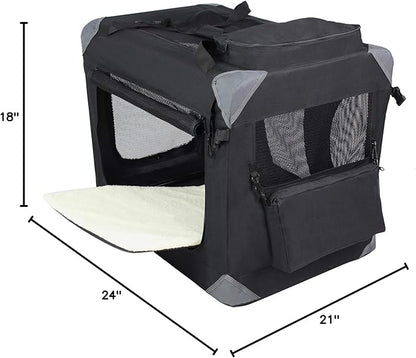 EliteField 3-Door Folding Soft Dog Crate with Carrying Bag and Fleece Bed (2 Year Warranty), Indoor & Outdoor Pet Home (24" L x 18" W x 21" H, Black)