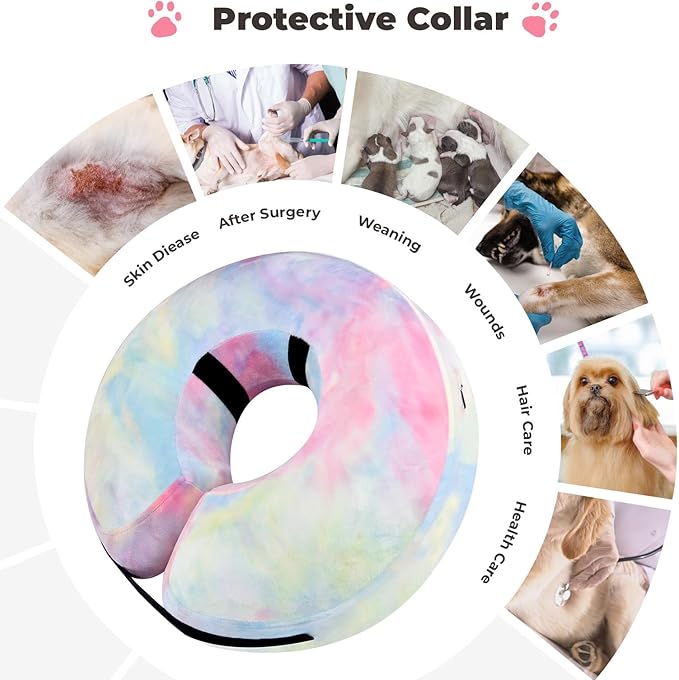 Dog Cone, Uadonile Inflatable Cone Collar for Dogs and Cats, Dog Neck Collar Recovery E-Collar Alternative After Surgery, Elizabethan Collar for Dogs Recovery(Tie-dye Pink Blue, M)