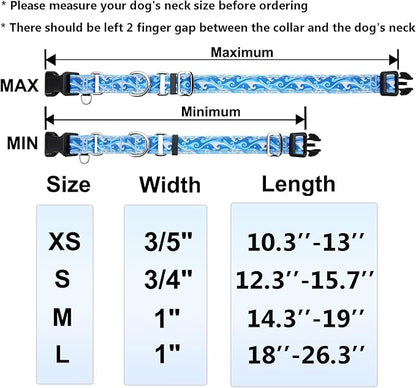 Reflective Martingale Collar with Quick Release Buckle Anti Pulling Boy Male Adjustable Dog Collars (Blue Waves, Large)