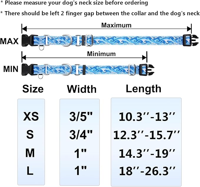 Reflective Martingale Collar with Quick Release Buckle Anti Pulling Boy Male Adjustable Dog Collars (Blue Waves, XSmall)