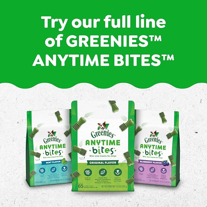 Greenies Anytime Bites Dog Treats,Mint Flavor,Dog Training Treats,10.3 oz. Bag,(Pack of 2)