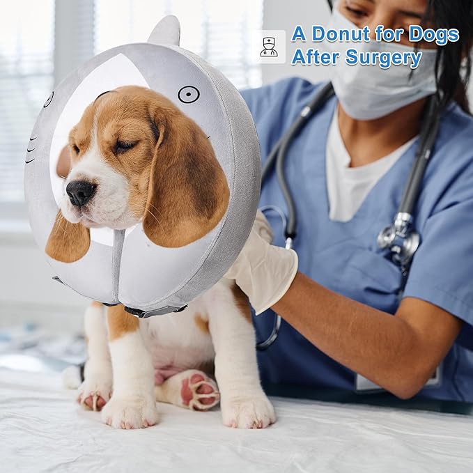 Dog Cone Inflatable Widen Dog Neck Donut Collar, Soft Cone Alternative After Surgery for Large Medium Small Dogs to Stop Licking, Shark, X-Large