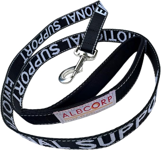 Albcorp Emotional Support Dog Leash 4 FT x 1 Inch – Reflective ESA Leash with Embroidered Emotional Support Lettering, Heavy-Duty Nylon, Padded Neoprene Handle, (Black, Emotional Support)