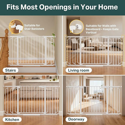Cumbor Extra Wide Baby & Pet Gate Set, 29.7-51.5" & 36.6-59" Gates with Dual-Lock, Auto-Close, One-Hand Operation for Stairs, Hallways & Doorways