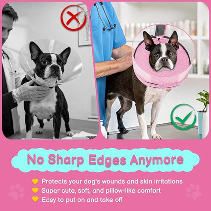 Soft Inflatable Dog Cone for Surgery Recovery, Protective Dog Donut Collar with Shield to Stop Licking Wounds, 2-in-1 Patented Comfort Blow-Up Collar (Pink, XL)