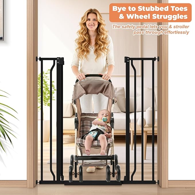 40" Extra Tall Baby Gate for Stairs, Auto Close Stroller Friendly Dog Gate Indoor for Doorways, Pressure Mounted 29"-40" Wide Baby Gate, Easy Walk Through Gate for Children & Pets, Black