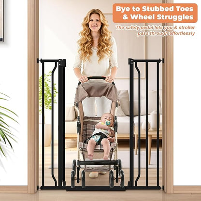 40" Extra Tall Baby Gate for Stairs, Auto Close Stroller Friendly Dog Gate Indoor for Doorways, Pressure Mounted 29"-40" Wide Baby Gate, Easy Walk Through Gate for Children & Pets, Black