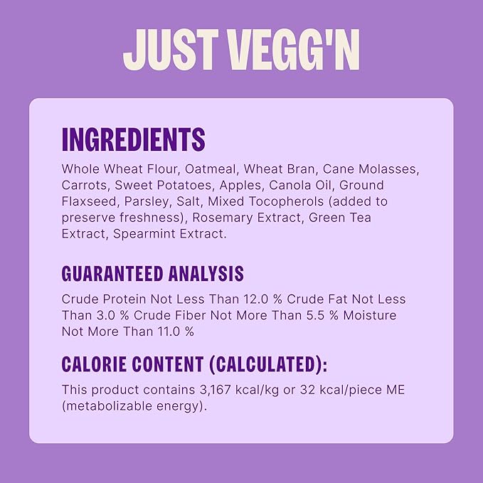 Wellness Old Mother Hubbard Classic Just Vegg'n Dog Biscuits, Natural Training Treats, Sweet Potato, Oats, Apple and Carrot Flavor, Small Size, 3.3 lb Bag