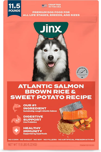 Jinx Premium Dry Dog Food, for All Lifestages - Real Salmon, Brown Rice & Sweet Potato Kibble with Superfoods for Immune Support & Probiotics for Digestive Support - No Fillers - 11.5lb